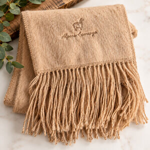 Vintage Alpaca Camargo Peru Scarf Camel Tan Fringe 72in Very Soft Winter Unisex